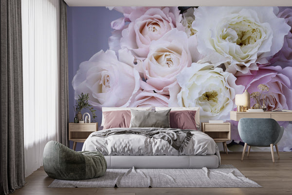 Flower Wallpaper, Non Woven, Pale Purple Flowers Wallpaper, Rose Floral Wall Mural