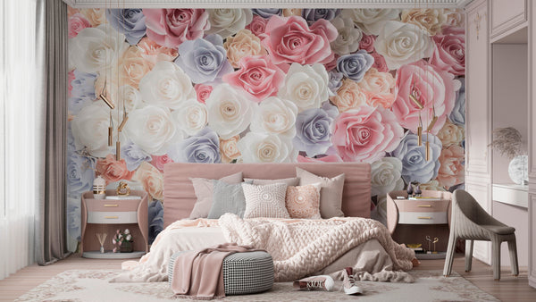 Flower Wallpaper, Non Woven, Colorful Multiflowers Wallpaper, Rose Floral Wall Mural