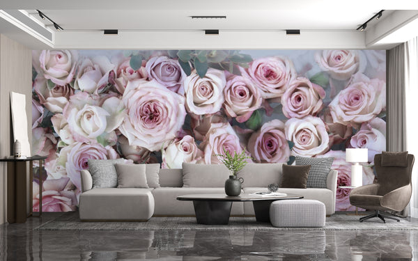 Flower Wallpaper, Non Woven, Purple Rose Flowers Wallpaper, Floral Background Wall Mural