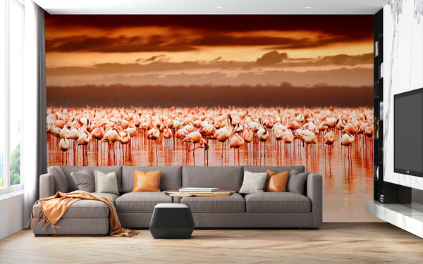 Pink Flamingo Birds | Ocean Wallpaper Mural