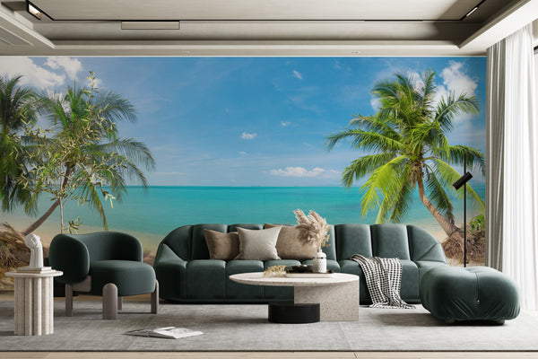 Sea Wallpaper Mural, Exotic Island, Sea View Wallpaper, Non Woven, Palm Trees Wall Mural