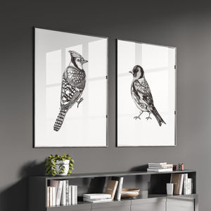  Set of 2 Prints - Black & White Birds Double Wall Art