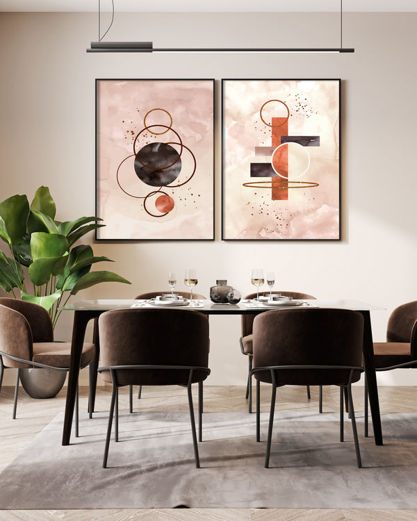 Boho Abstract Geometry Double Wall Art, Set of 2 Prints