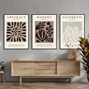  Set of 3 Prints - Aesthetic Beige Leaves Triptych