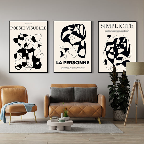  Set of 3 Prints - Beige & Black Quote Triptych