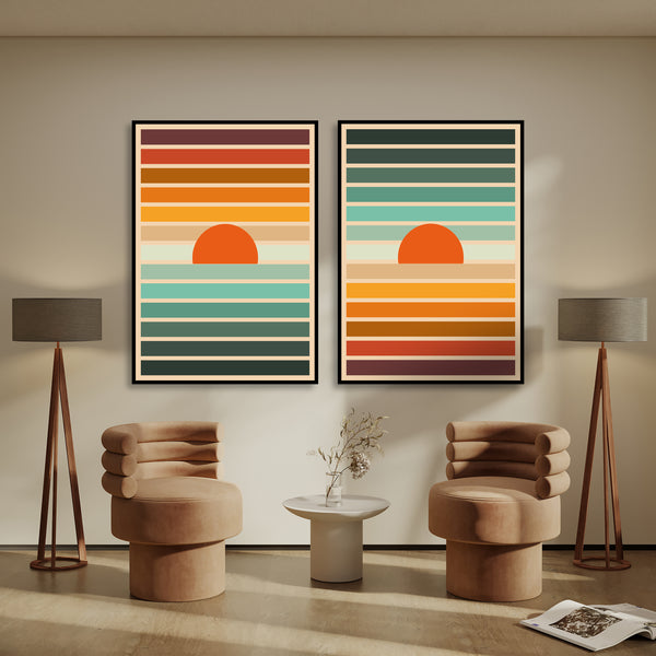 Vintage Colorful Lines, Double Wall Art, Set of 2 Prints
