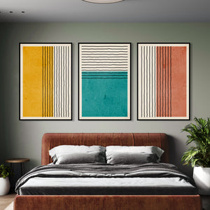  Set of 3 Prints - Colorful Vintage Lines Triptych