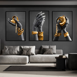  Set of 3 Prints - Hands and Gold Accessories Triptych