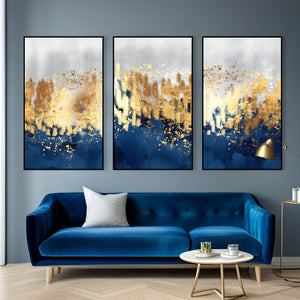  Set of 3 Prints - Gold & Blue Abstract Triptych