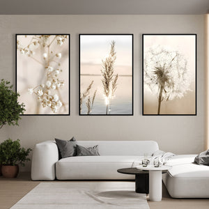  Set of 3 Prints - Beige Botanical Flowers Triptych