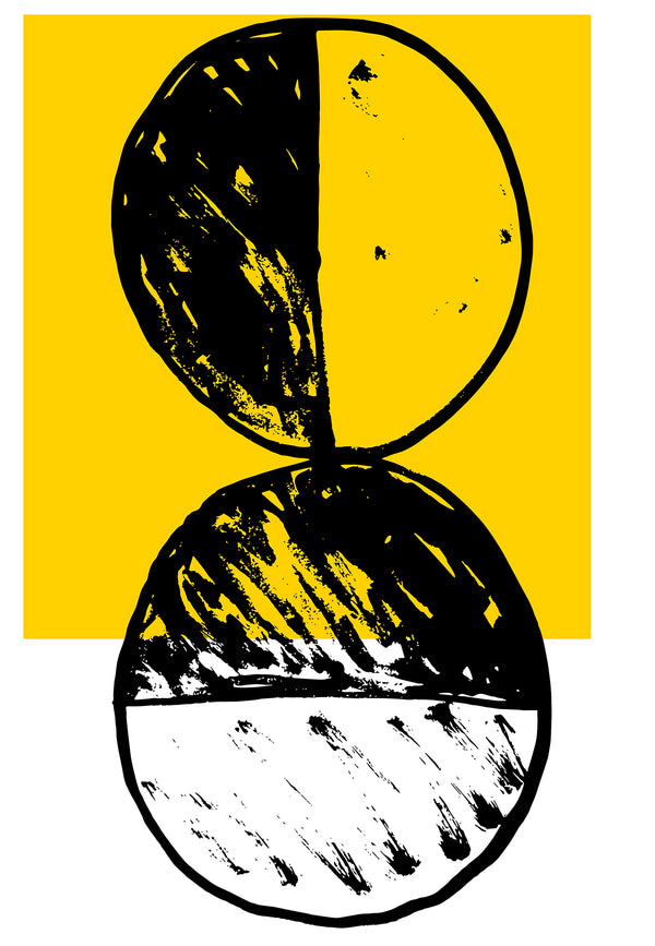 Triptic cu geometrie abstractă negru și galben, set de 3 imprimeuri