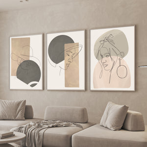  Set of 3 Prints - Beige Girl Art Triptych