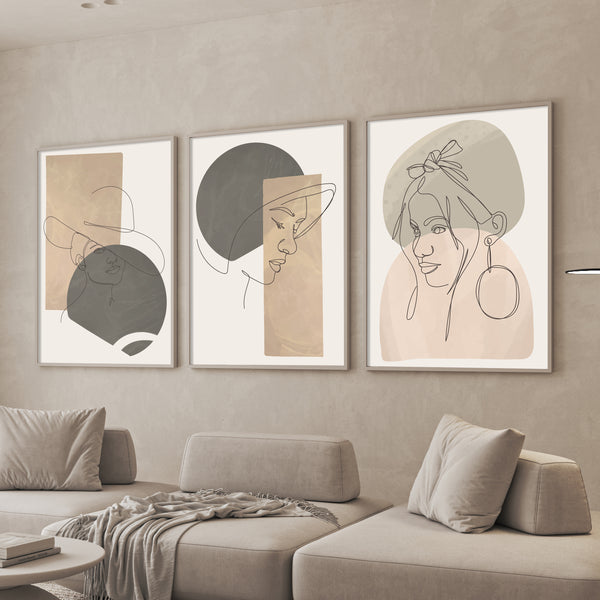  Set of 3 Prints - Beige Girl Art Triptych