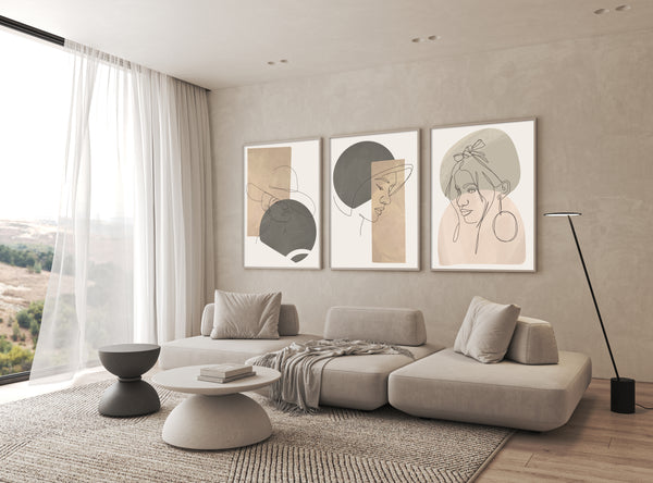 Beige Girl Art Triptych, Set of 3 Prints