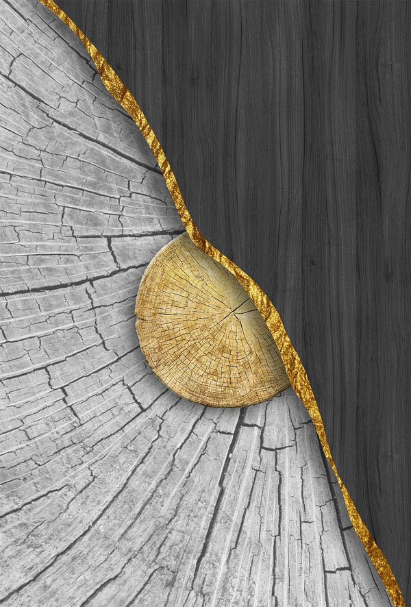 Triptic cu textura din lemn abstract auriu, set de 3 imprimeuri