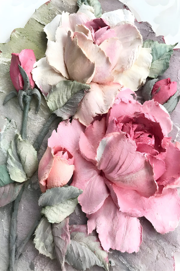 Triptic cu textura florilor de bujor roz, set de 3 imprimeuri