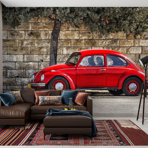 Transport Wall Mural | Red Retro Car Wall Mural