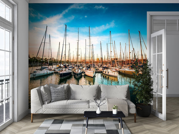 Transport Wallpaper, Non Woven, Yachts in the Sea Wall Mural
