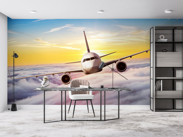Transport Wallpaper, Non Woven, Airplane in the Clouds Wall Mural