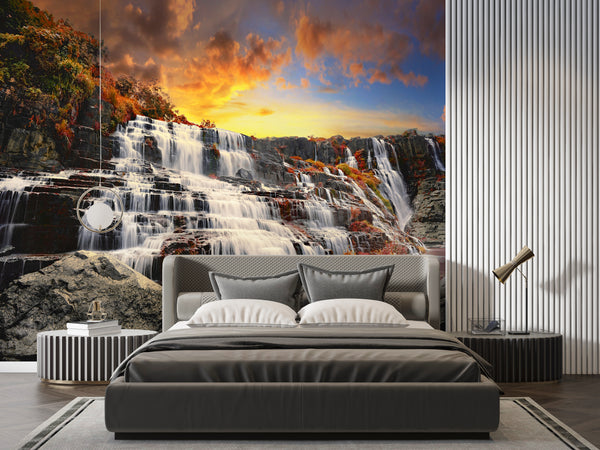 Waterfall Wallpaper, Non Woven, Sunset & Cascade Wall Mural