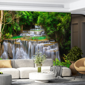 Waterfall Murals for Living Room | Summer Green Forest Wall Mural