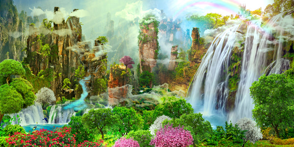 Waterfall Wallpaper, Non Woven, Mountain Waterfall Wall Mural, Wild Nature Wallpaper