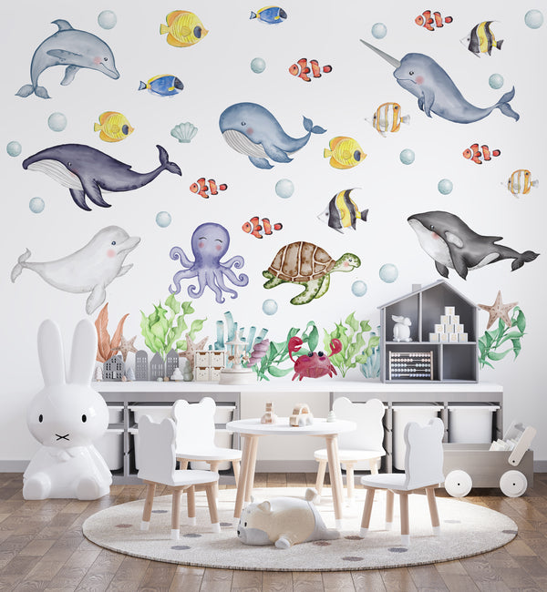 Wall Stickers, Ocean Wall Decal for Kids, Nursery SeaLife Wallsticker, Underwater Marine Animals Nursery Sticker