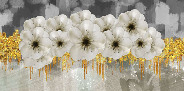 Modular picture, White flowers on a golden background