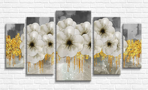 Modular picture, White flowers on a golden background