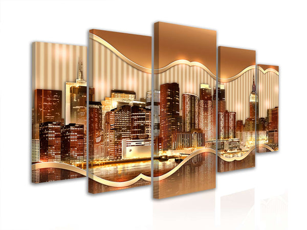 Multi Canvas Art  - Relief of the city in gold tones