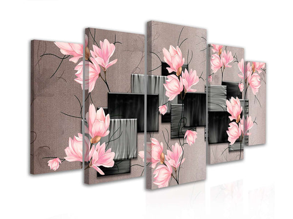 Multi Canvas Prints  - Pink magnolia flowers and cubes on an abstract background