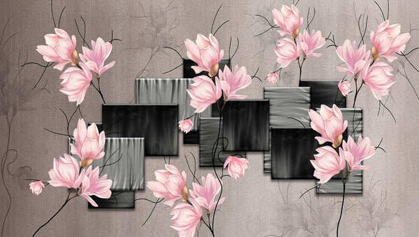 Modular picture, Pink magnolia on a dark background