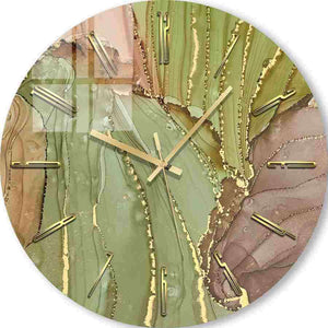 Glass Wall Clock | Green and Beige 