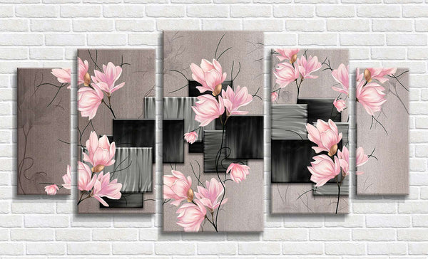 Modular picture, Pink magnolia on a dark background