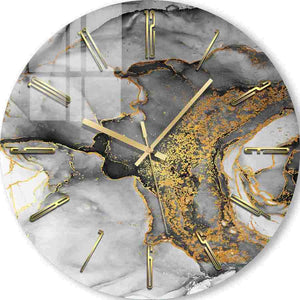 Photo Wall Clock | Dark marble with golden lines 