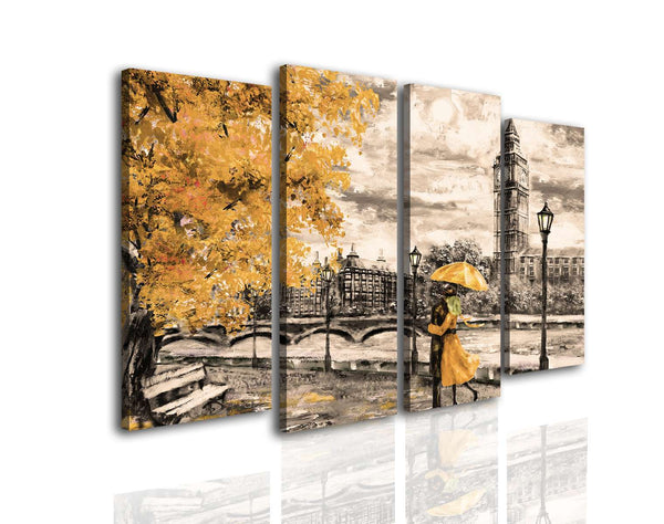 Split Canvas Wall Art  -  Couple in love in rainy London