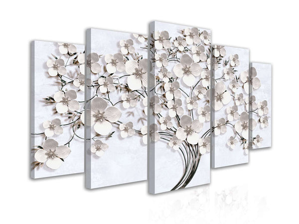Split Canvas Wall Art  - Tree with white flowers