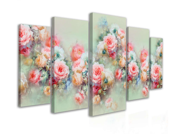 Multi Picture Canvas  - Multi-colored roses on a light green background