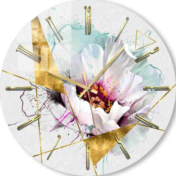 Personalised Photo Clock | White poppy with golden elements 