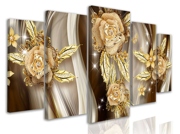 Multi Canvas Art  - Gold brooches in the form of rose flowers
