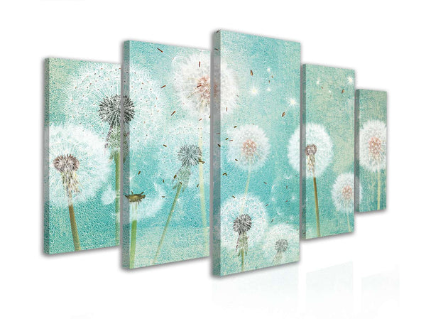 Multi Canvas Prints  - Dandelions on a turquoise background