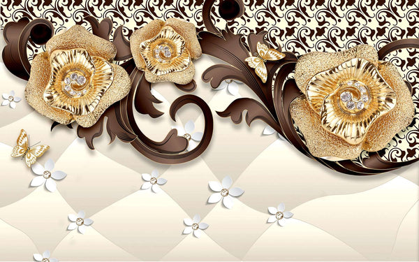 Modular picture, Golden roses on a beige background