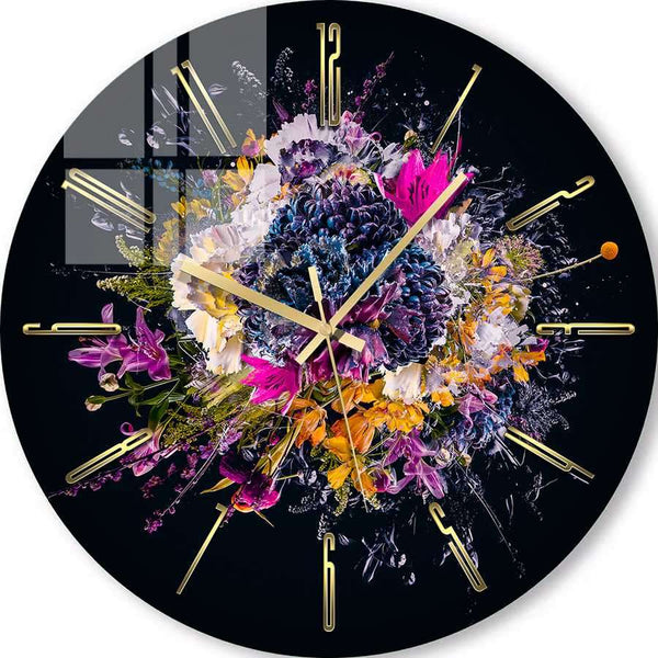 Custom Wall Clocks Personalized | Flowers on a black background 
