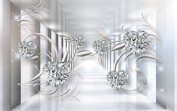 Modular picture, gems on the background of a white three-dimensional aisle