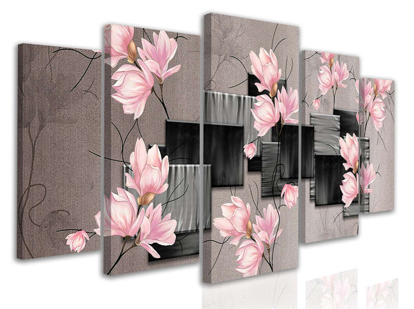 Multiple Canvas Painting  - Pink magnolia on a dark background