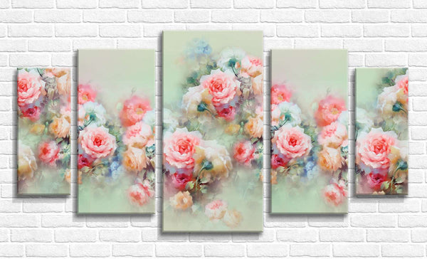 Modular picture, Multi-colored roses on a light green background