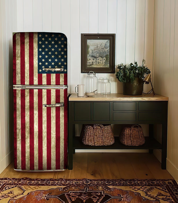 Vintage American Flag Fridge Decal Retro US Flag Door Mural — ell-deco