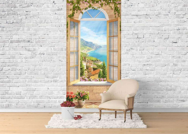 Wall mural, Window with sea view - Ell-Deco