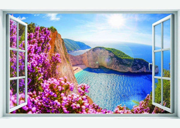 Wall mural, Window with a view of pink flowers - Ell-Deco