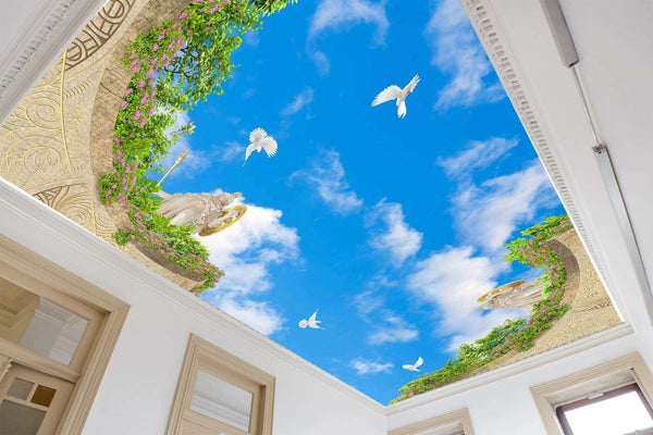 Wall mural, Ceiling with a view of the sky and birds